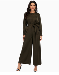 Flap Pocket Knot Hem Belted Satin Jumpsuit