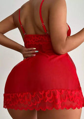 Lace See-Through Spaghetti Strap Lingerie Dress