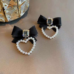 Bow Pearl Heart Earrings