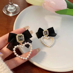 Bow Pearl Heart Earrings