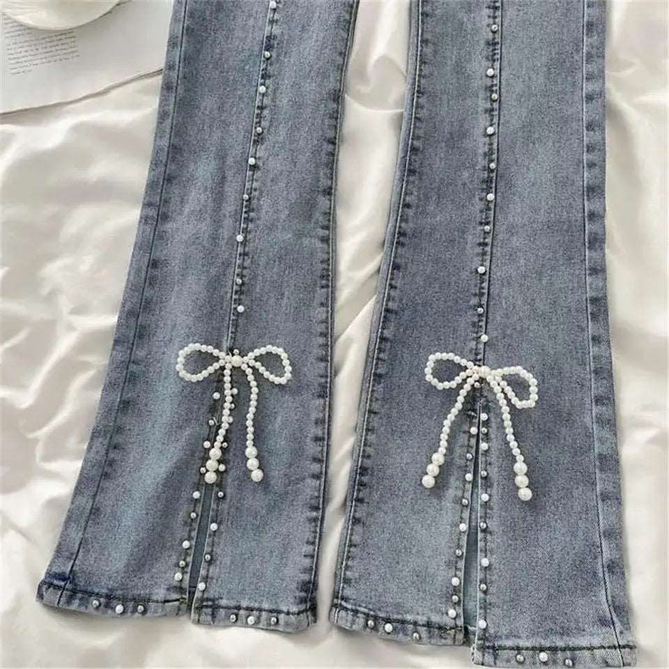 Beaded Split Bow Jeans