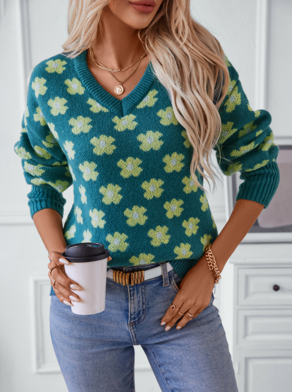 Floral Jacquard Turtleneck Sweater