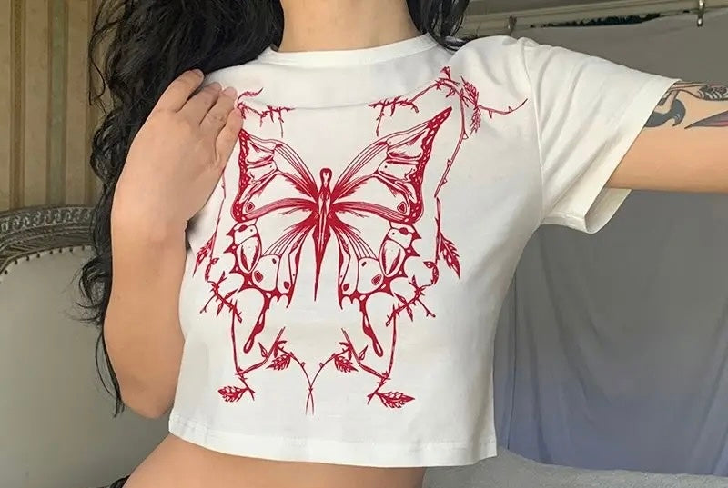 Crop top à motif papillon graphique