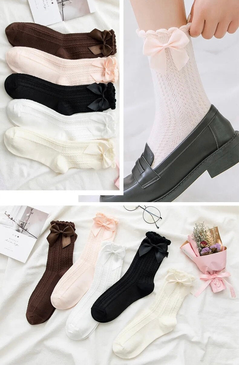 Sweet Ruffle Bow Tube Socks