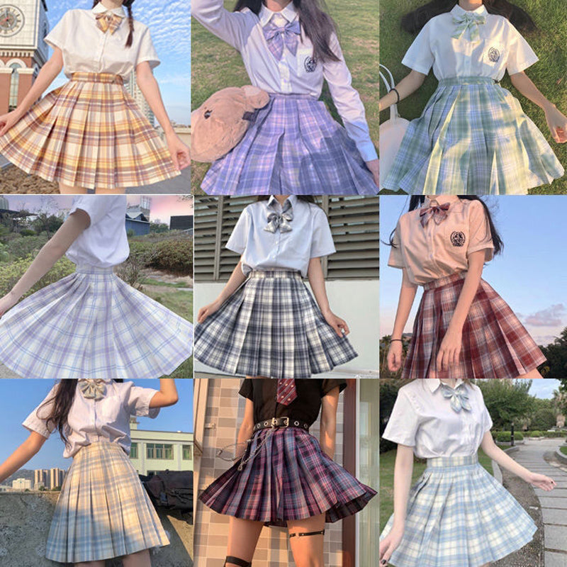 Light-Style Plaid Pleated Skirt with Matching Bow