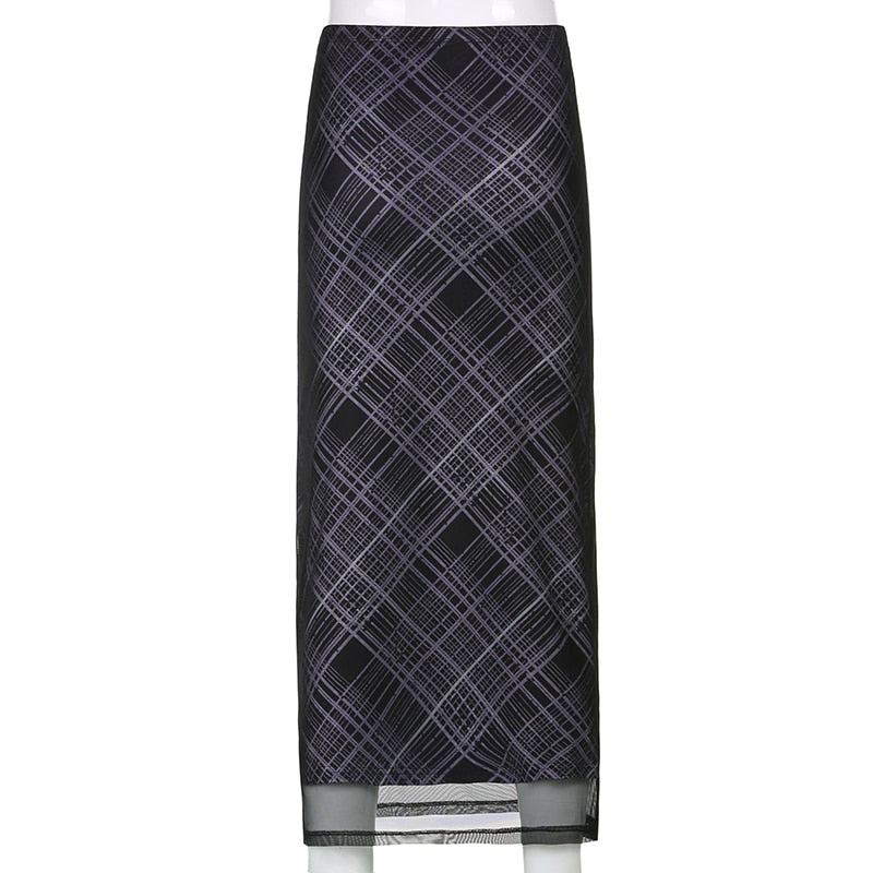 Grunge '90s Long Plaid Skirt