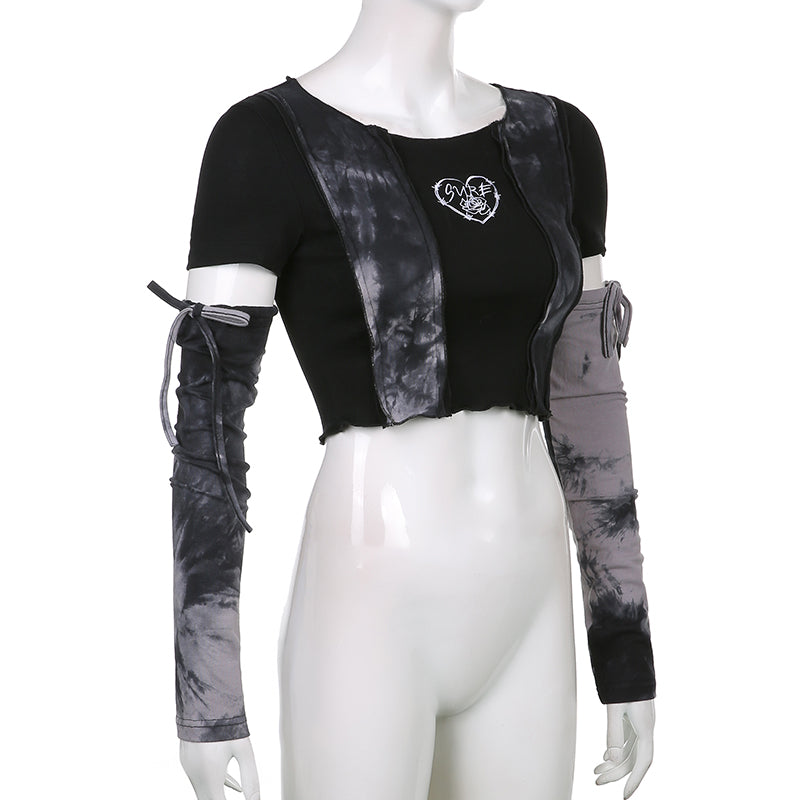 Grunge Barbed Heart Crop Top With Arm Sleeves