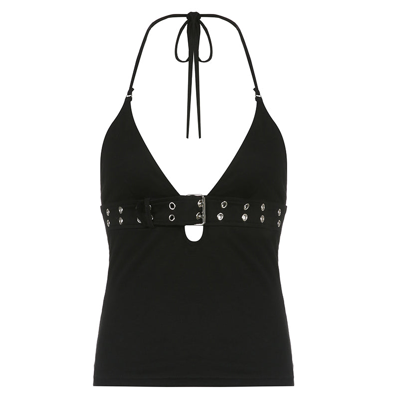 Punk Buckle Halter Top