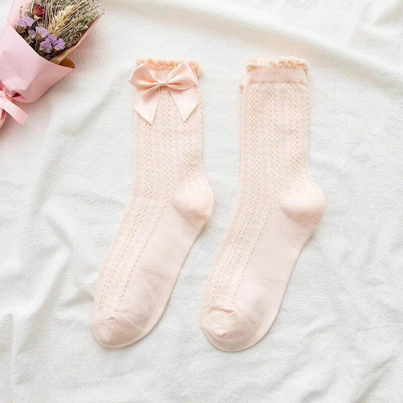 Sweet Ruffle Bow Tube Socks