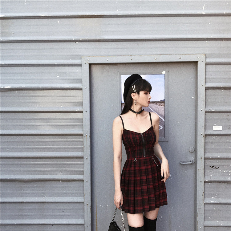 Gothic Chained Plaid Dress