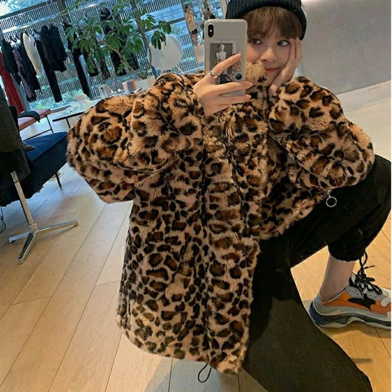 Leopard Print Faux Fur Coat