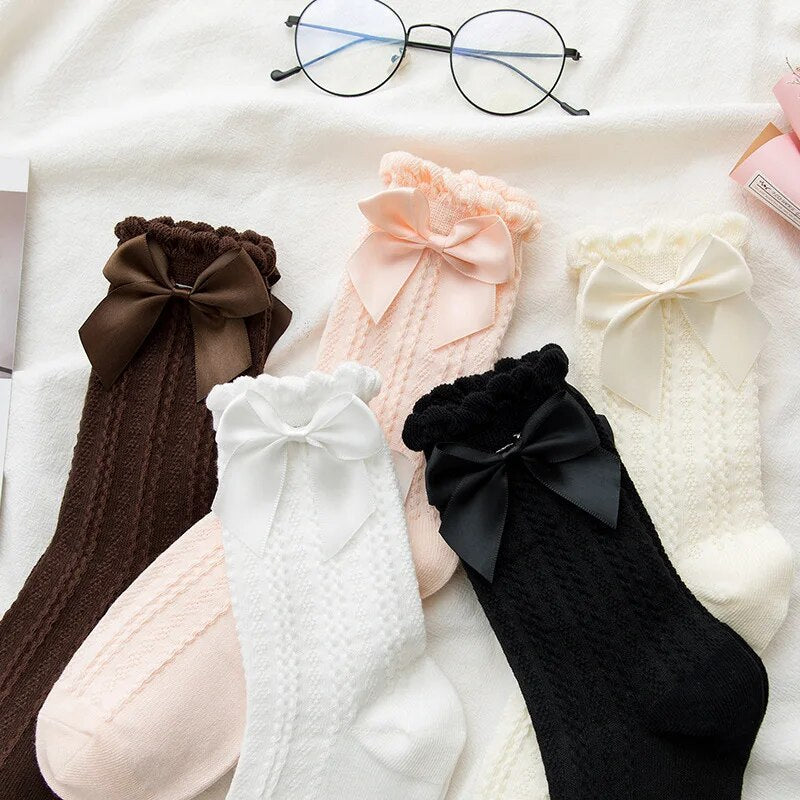 Sweet Ruffle Bow Tube Socks