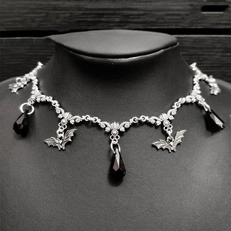 Gothic Jeweled Bat Choker