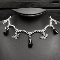 Gothic Jeweled Bat Choker