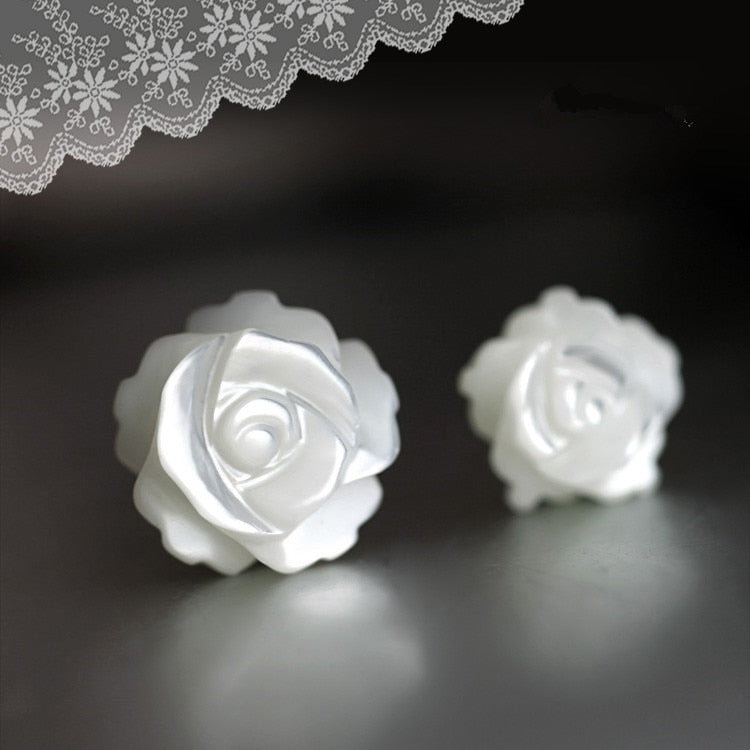 White Rose Stud Earrings