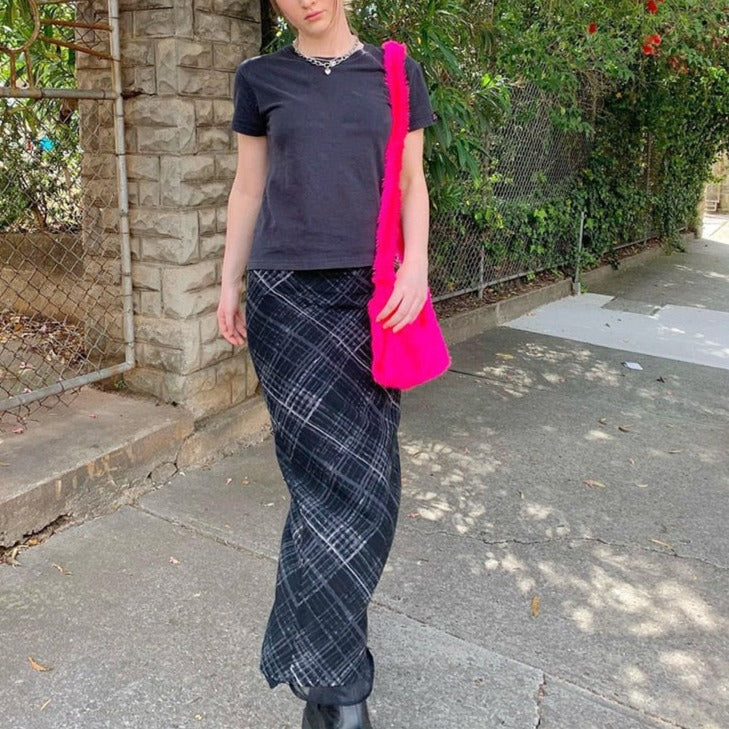 Grunge '90s Long Plaid Skirt