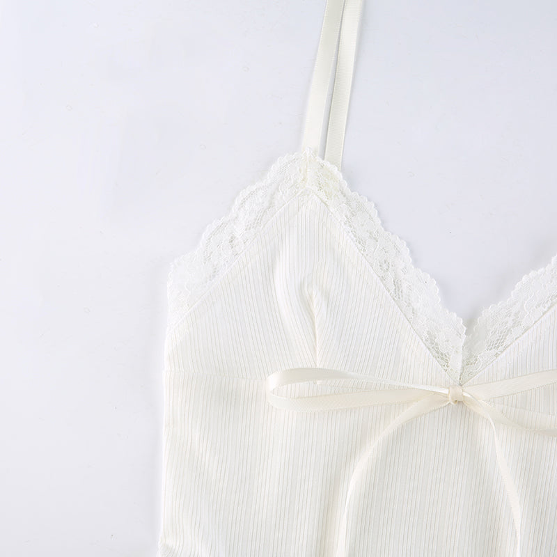 Lace Trim Cute Bow Crop Top