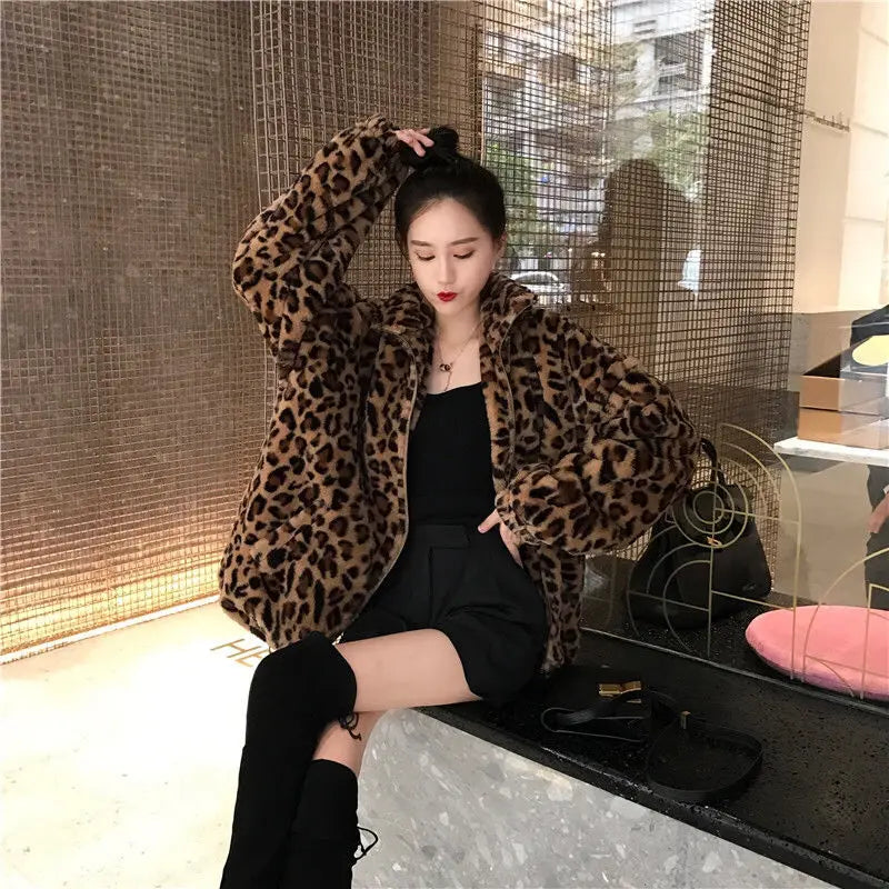 Leopard Print Faux Fur Coat