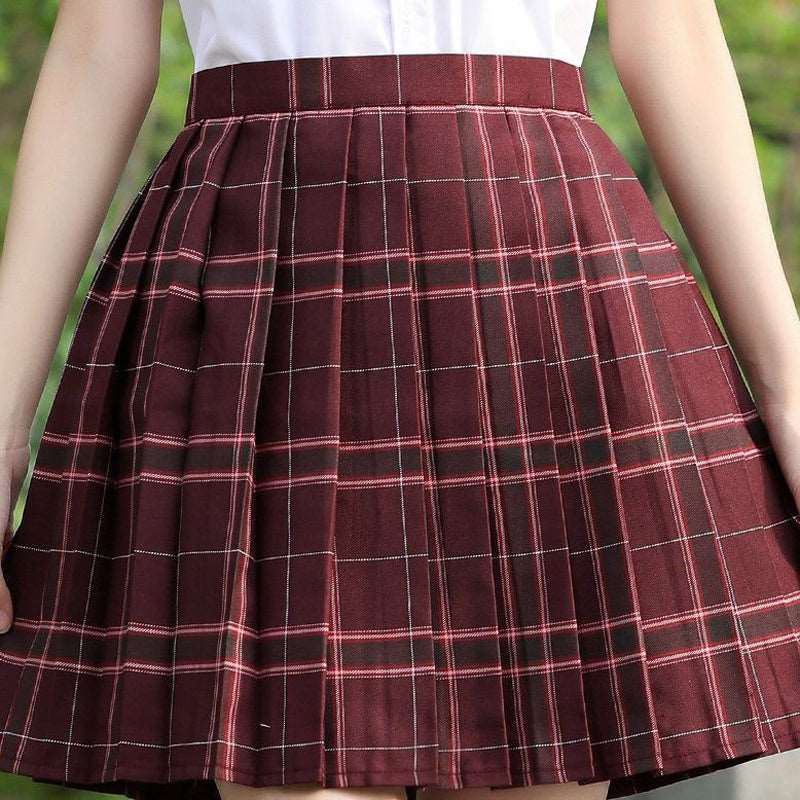 Dark-Style Plaid Pleated Skirt with Matching Bow