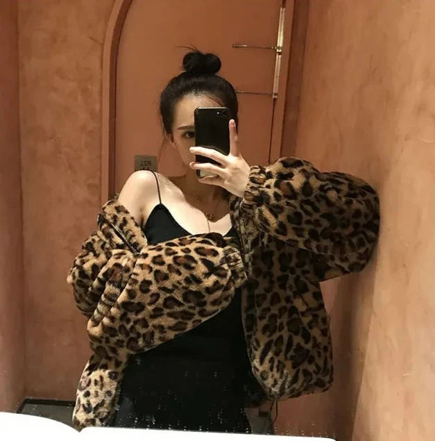 Leopard Print Faux Fur Coat