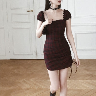 Off-Shoulder Plaid Tie Dress