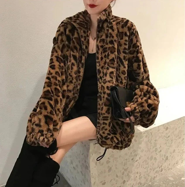 Leopard Print Faux Fur Coat