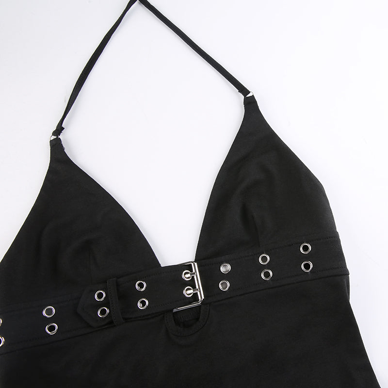 Neckholder-Top mit Punk-Schnalle