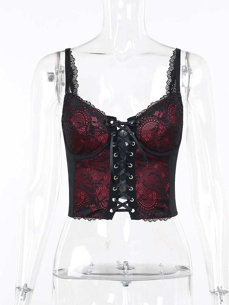 Sultry Lace Overlay Tie Crop Top