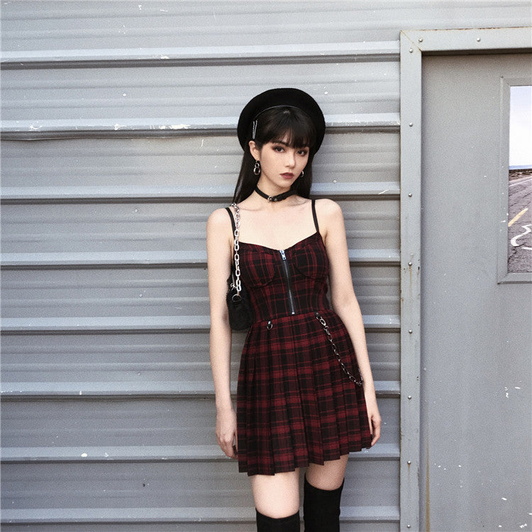 Gothic Chained Plaid Dress