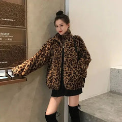 Leopard Print Faux Fur Coat