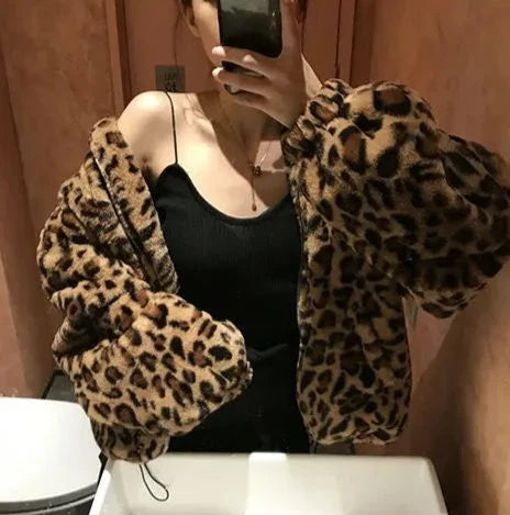 Leopard Print Faux Fur Coat