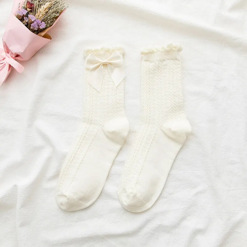 Sweet Ruffle Bow Tube Socks