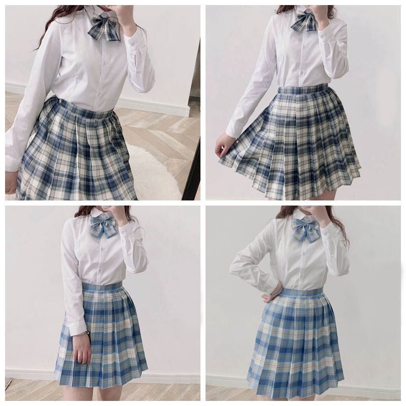 Light-Style Plaid Pleated Skirt with Matching Bow