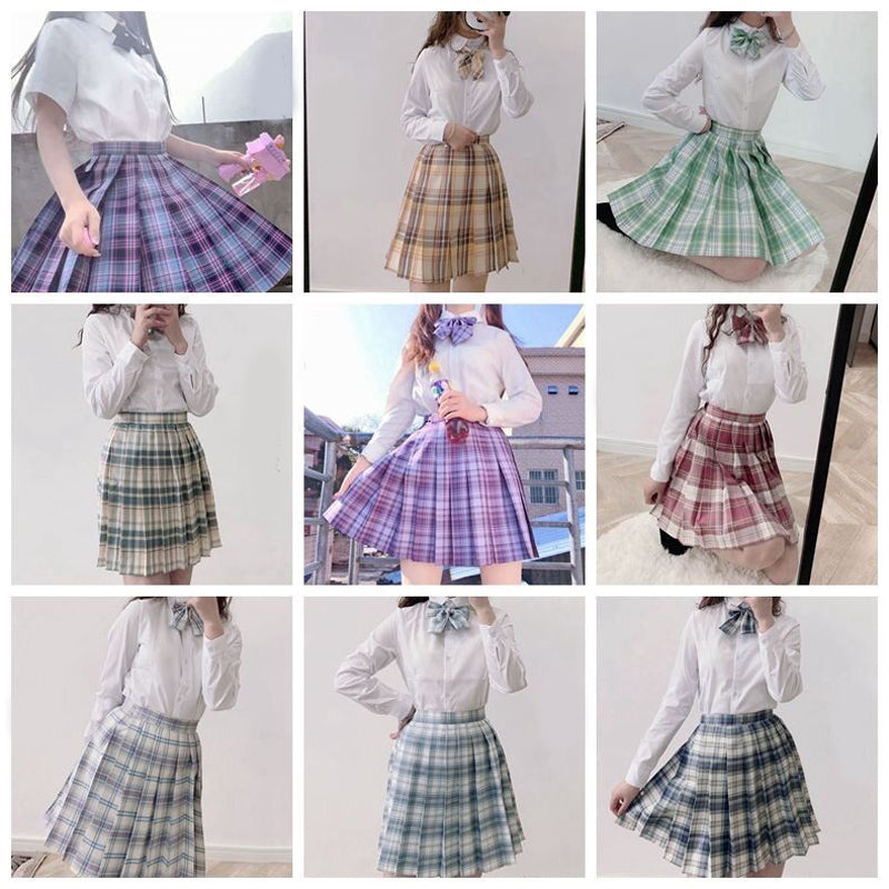 Light-Style Plaid Pleated Skirt with Matching Bow