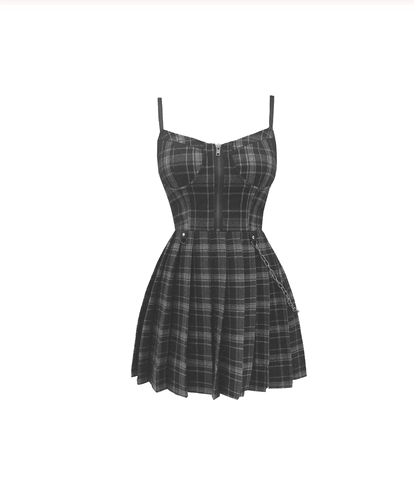 Gothic Chained Plaid Dress