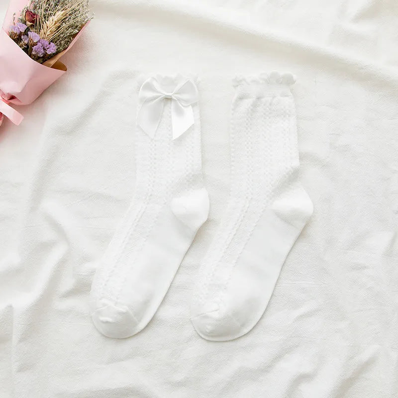 Sweet Ruffle Bow Tube Socks