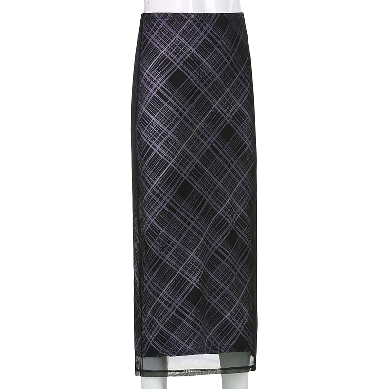 Grunge '90s Long Plaid Skirt