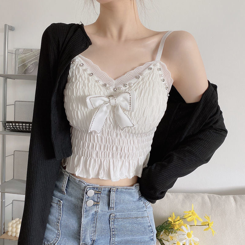 Crop Top mit Schmuckstein-Schleife und Camisole