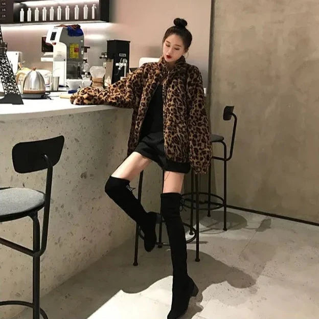 Leopard Print Faux Fur Coat