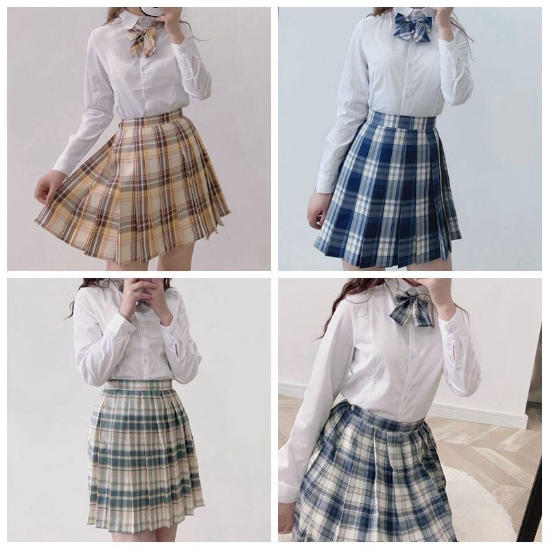 Light-Style Plaid Pleated Skirt with Matching Bow