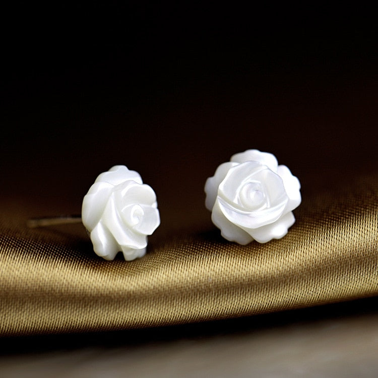 White Rose Stud Earrings