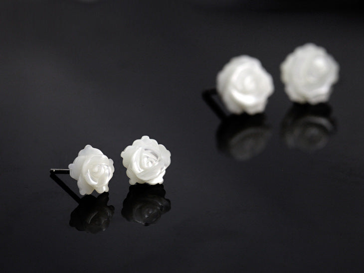 White Rose Stud Earrings