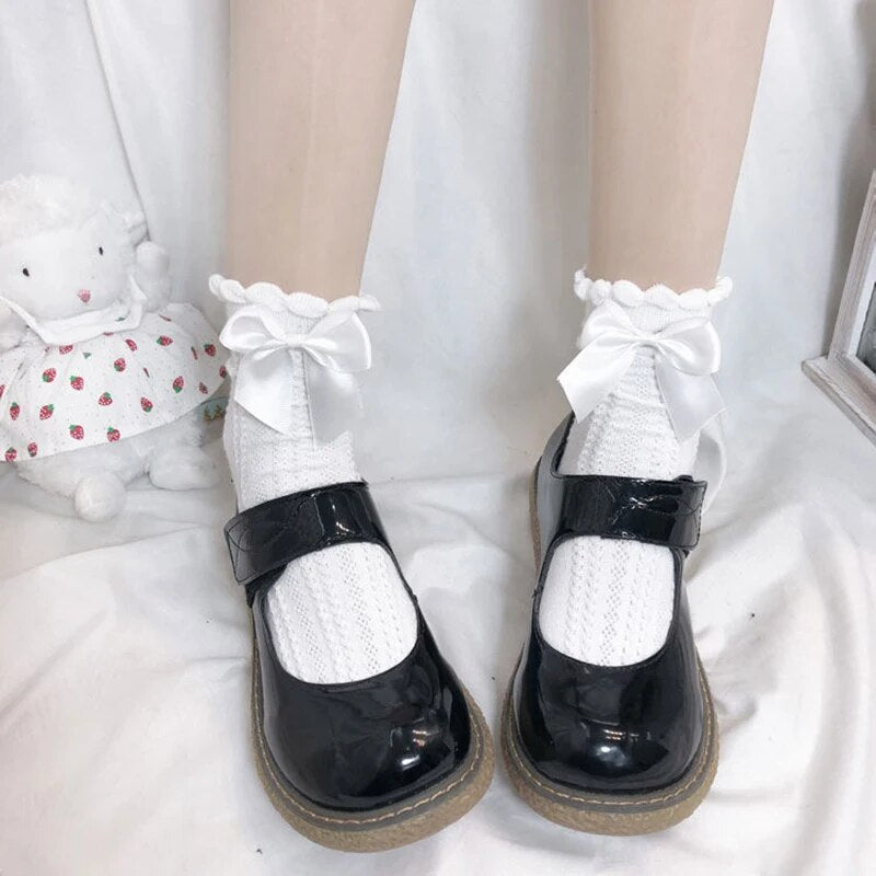 Sweet Ruffle Bow Tube Socks