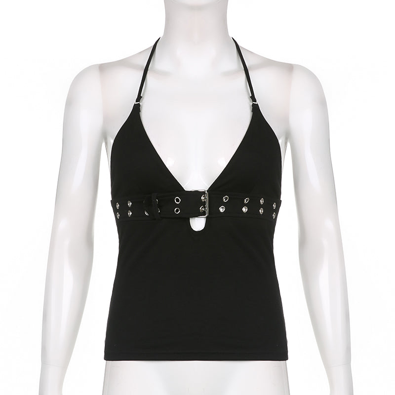 Punk Buckle Halter Top