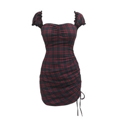 Off-Shoulder Plaid Tie Dress