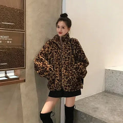 Leopard Print Faux Fur Coat