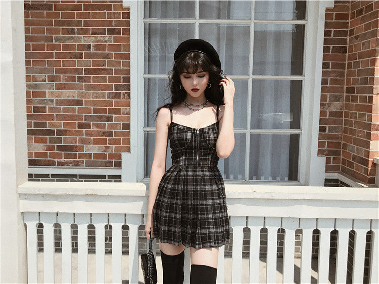 Gothic Chained Plaid Dress