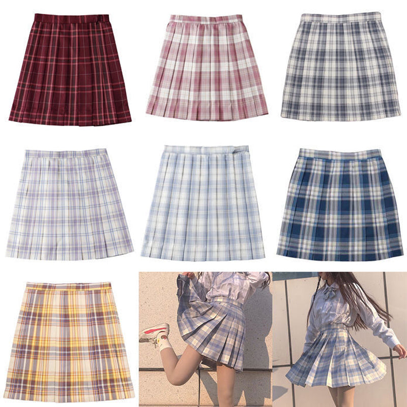 Light-Style Plaid Pleated Skirt with Matching Bow