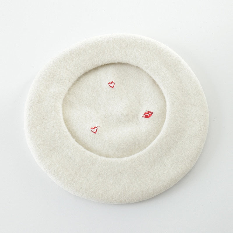 Hearts & Kisses Embroidered Beret