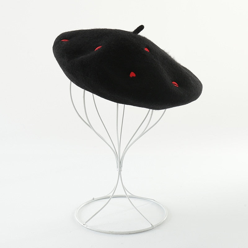 Hearts & Kisses Embroidered Beret